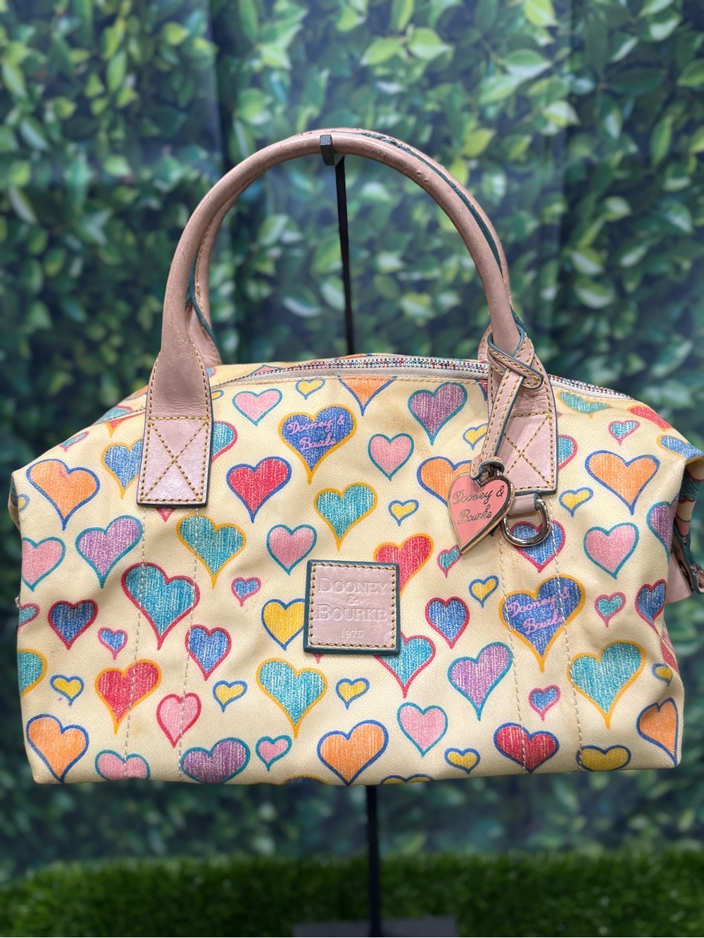 Vintage Y2K Dooney & Bourke Sweetheart Crayon Doodle Heart Barrel Satchel Purse